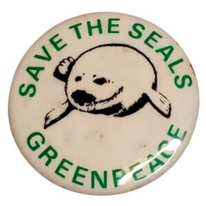 Save The Seals Green Peace 1.75" Pin Button Vintage